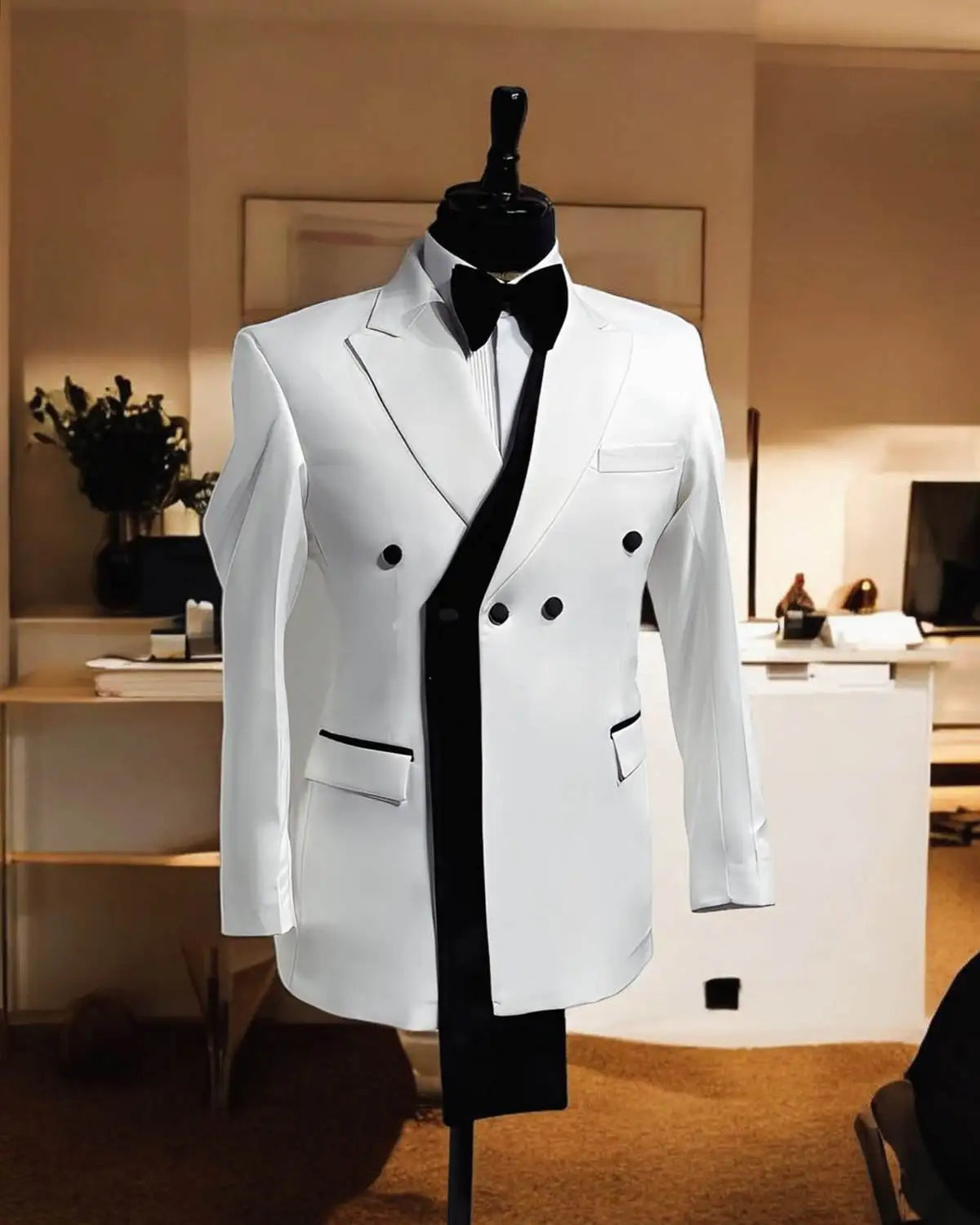 Men's wedding tuxedo jacket with peaked lapel, double-breasted design, tailored fit, from Showlu Fashion Store.