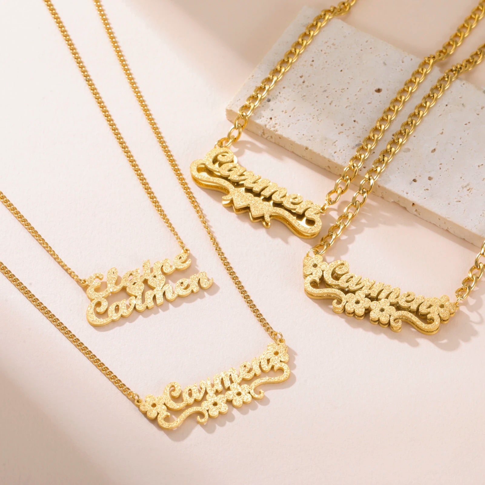 Personalized stainless steel gold choker necklace with custom name, stylish jewelry by Showlu Fashion Store.