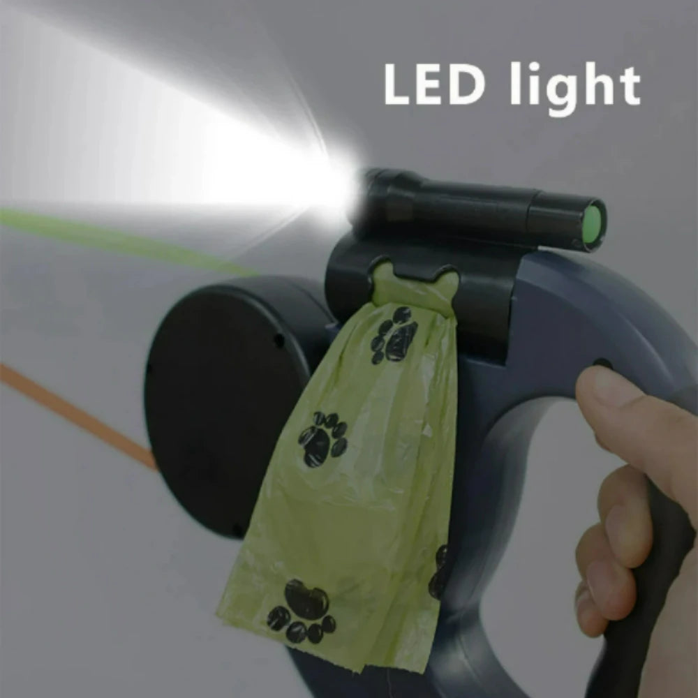 Showlu Double Dog Leash with 3m retractable dual ropes and built-in LED flashlight, designed for walking two dogs comfortably.