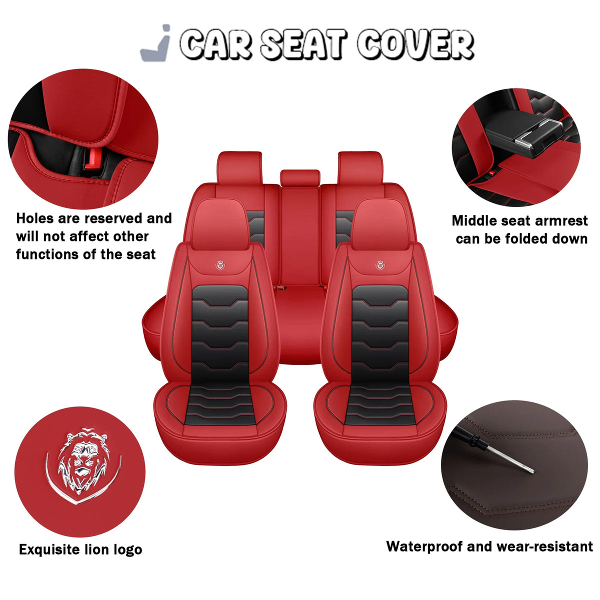 SHOWLU Universal 5-Seater Car Seat Cover set in artificial leather, includes five pieces for full vehicle interior protection