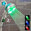 Showlu Smart General LED handheld shower head with temperature display and adjustable pressure, mounted in a modern bathroom setting.
