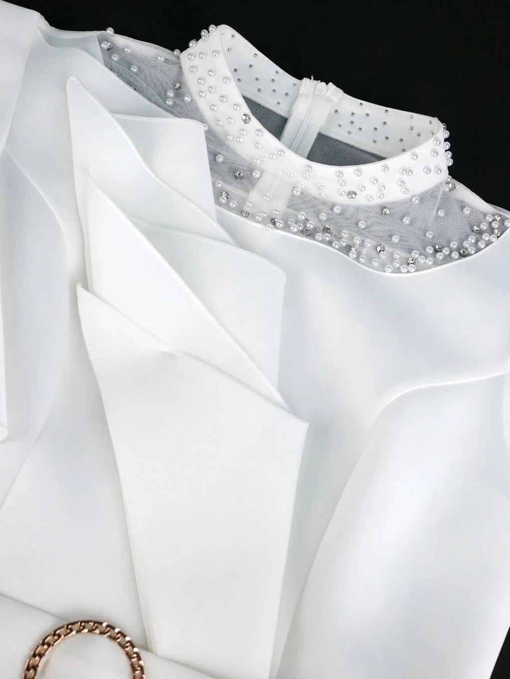 White plus size women's peplum bodycon dress with beaded details, stylish party gown by SHOWLU FASHION STORE.