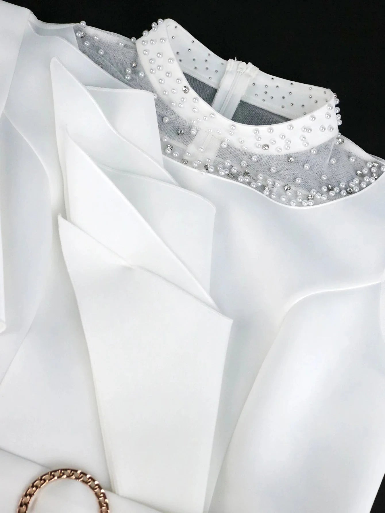 White plus size women's peplum bodycon dress with beaded details, stylish party gown by SHOWLU FASHION STORE.