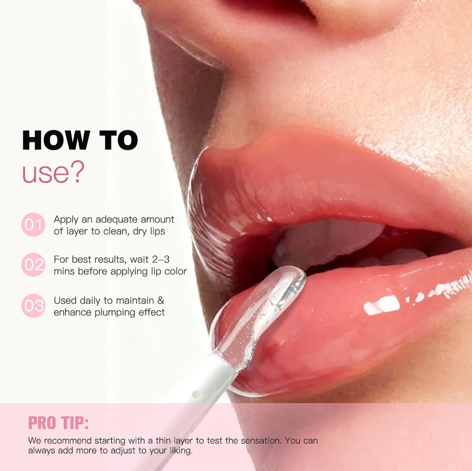 Showlu Smart General Lip Oil Plumper applying nourishing gloss to lips in a close-up shot