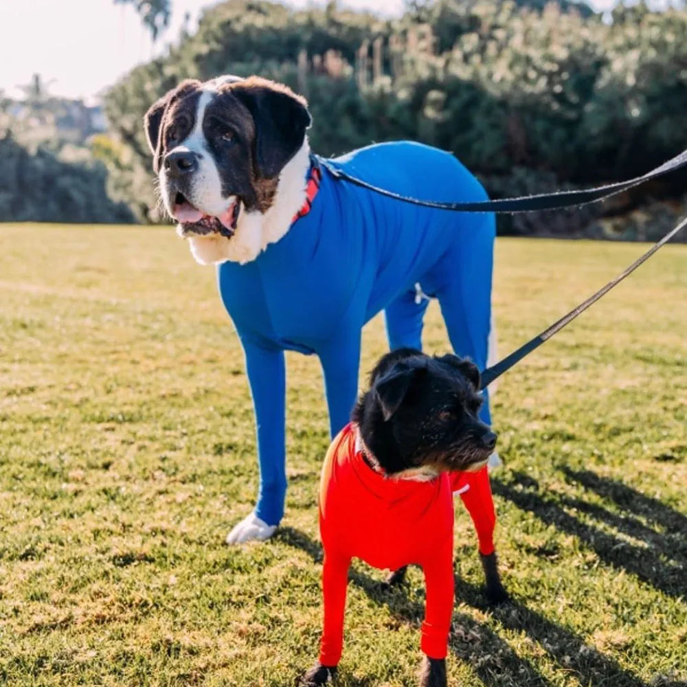 Showlu Dog Pajamas calming anxiety onesie and recovery suit for pets, soft fabric, designed for comfort and soothing stress.