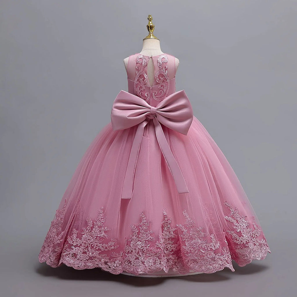 Elegant girl princess dress for ages 4-12, sheer fabric, long carnival evening style, perfect for birthday parties and summer events.
