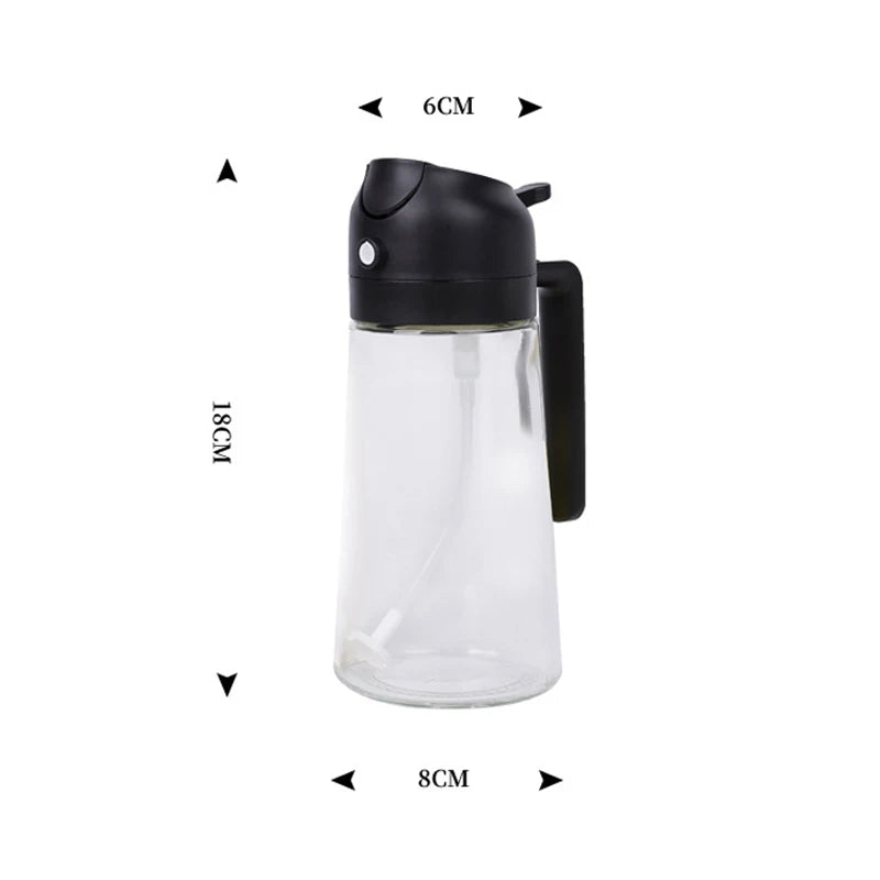 Plastic 2-in-1 spray oil bottle with 500ml capacity, ideal for kitchen, BBQ, baking, and roasting uses.