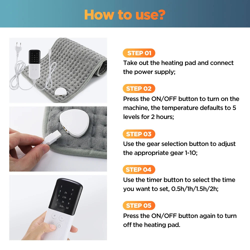 Showlu Smart General electric heating pad with adjustable temperature, timer, plush warmth, and a soft, comfortable design.