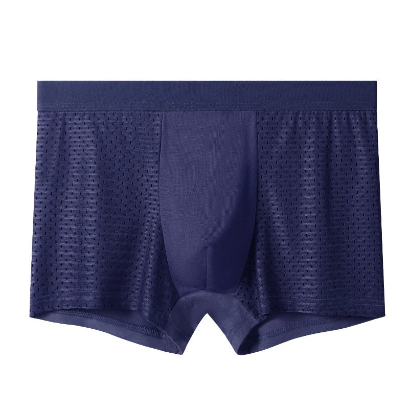 Men's ice silk boxer shorts by Showlu Fashion Store, breathable mesh underwear in a 4-pack, lightweight and comfortable fit.