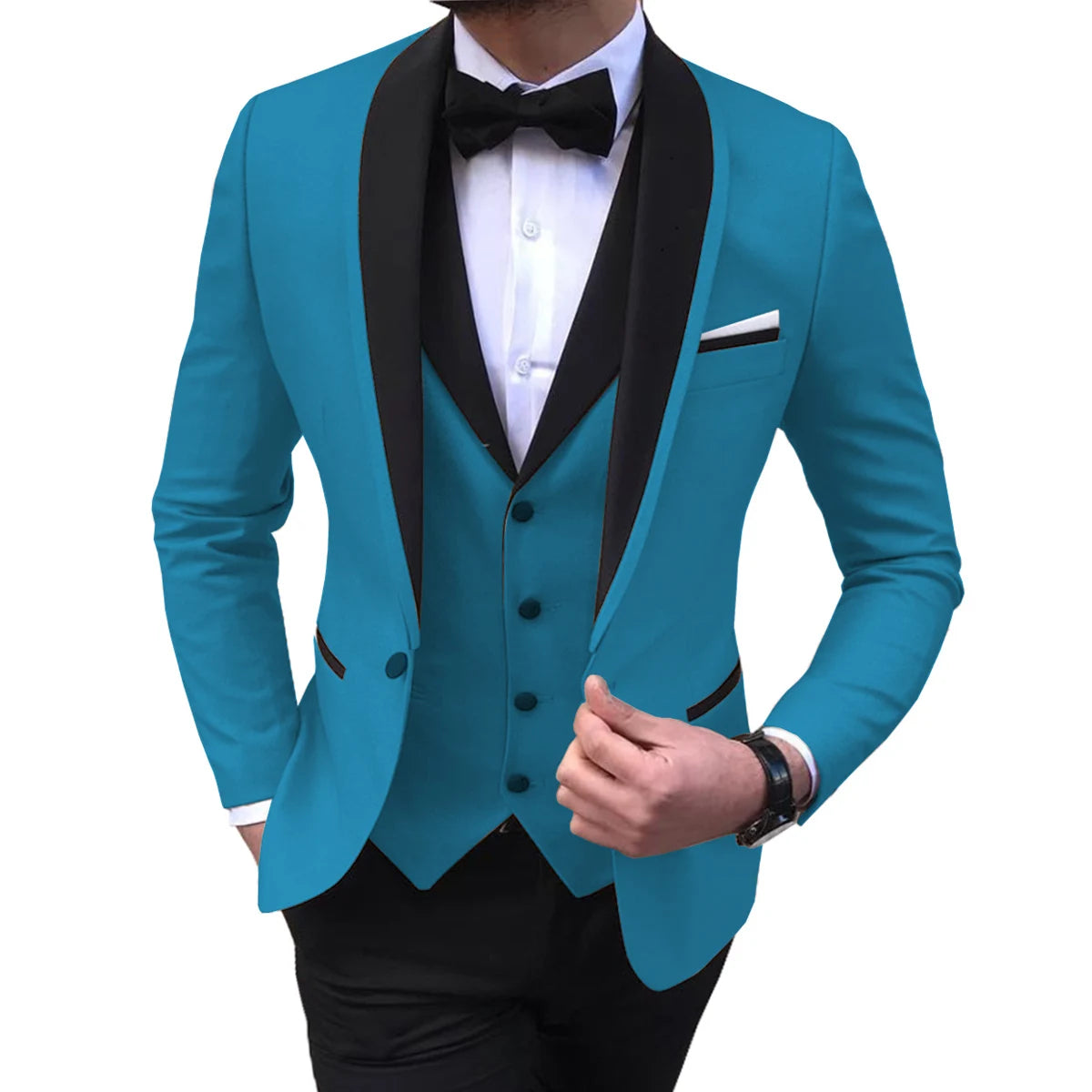 Showlu Smart General burgundy men's 3-piece tuxedo with shawl lapel, including blazer, vest, and pants for formal weddings and prom.