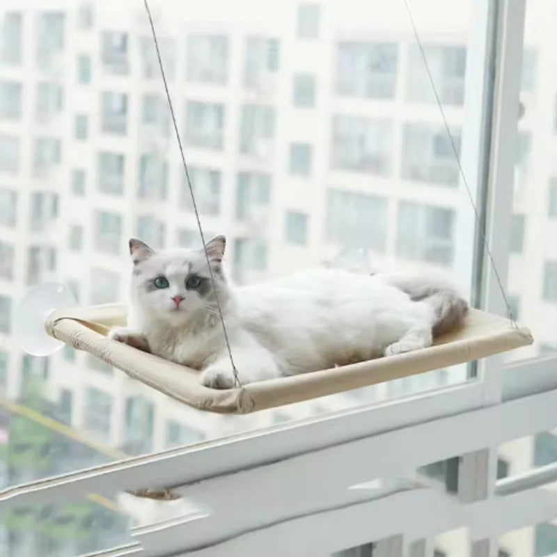 Showlu Cat Window Hammock, breathable hanging bed for cats up to 20kg, with soft fabric and suction cups for secure mounting.