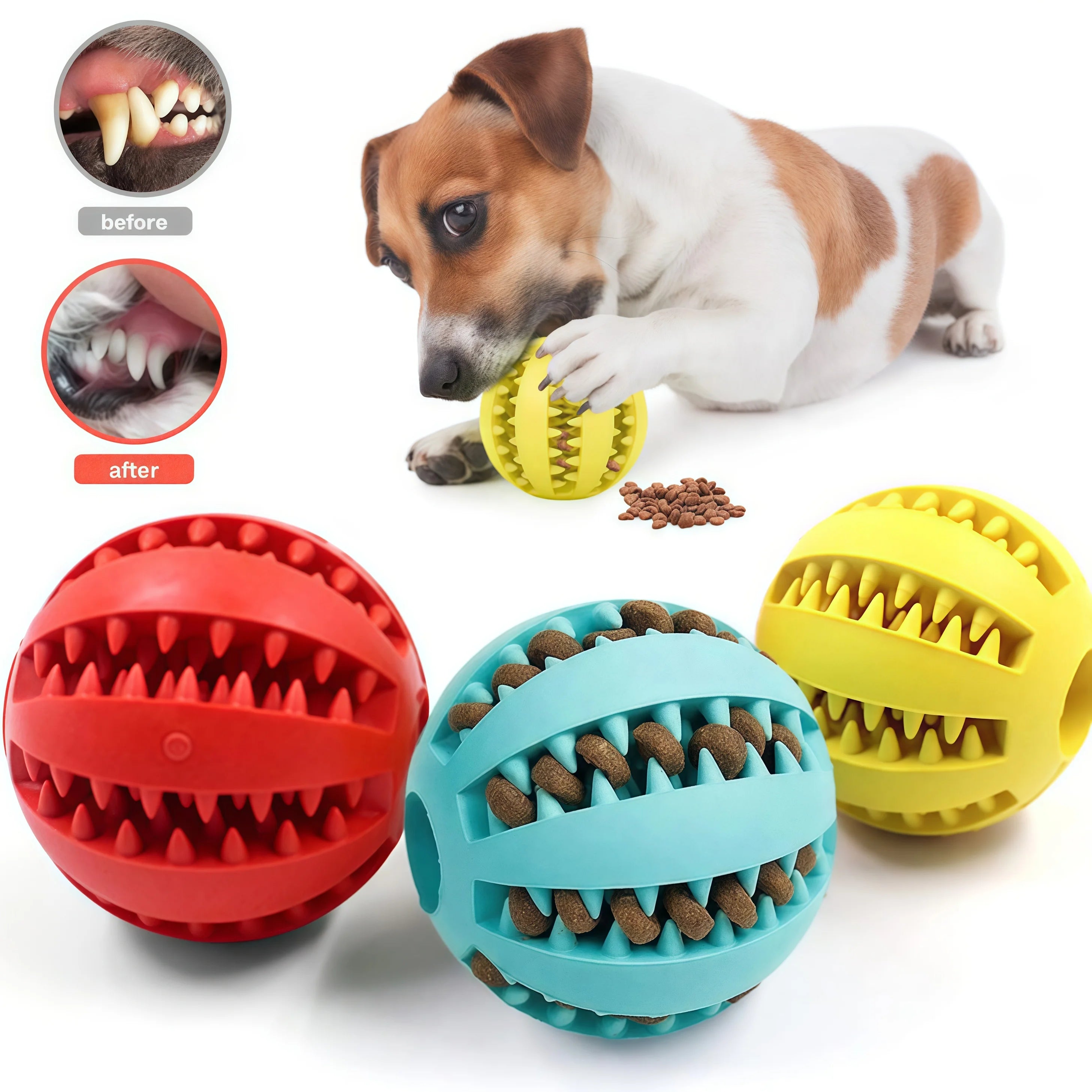 Showlu Smart General interactive rubber dog chew ball with treat dispenser, designed for puppy teeth cleaning and training.