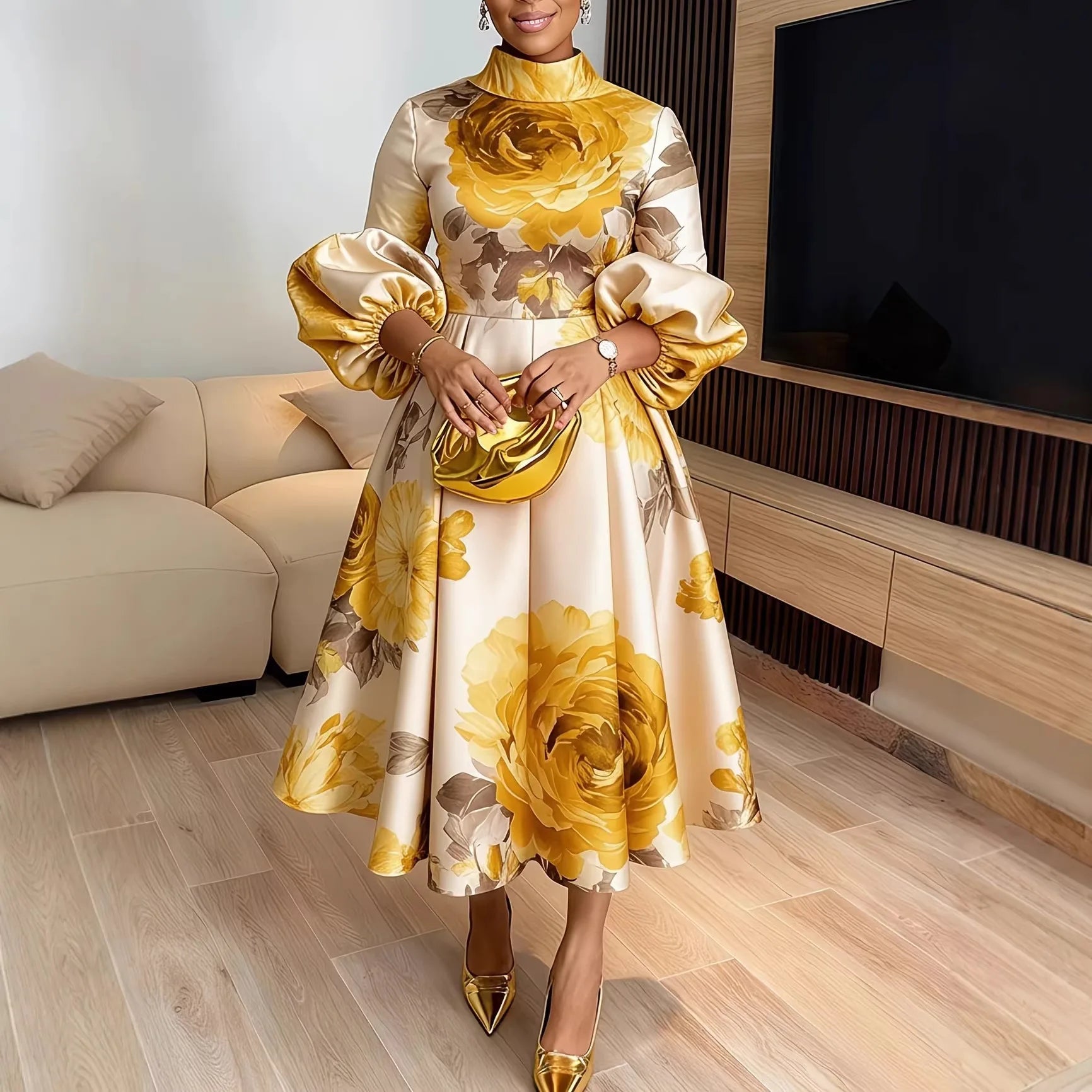 Elegant Dress Women for Wedding Party Summer African Half Sleeve Polyester Wedding Printing Midi Dress Dashiki Africa Clothing