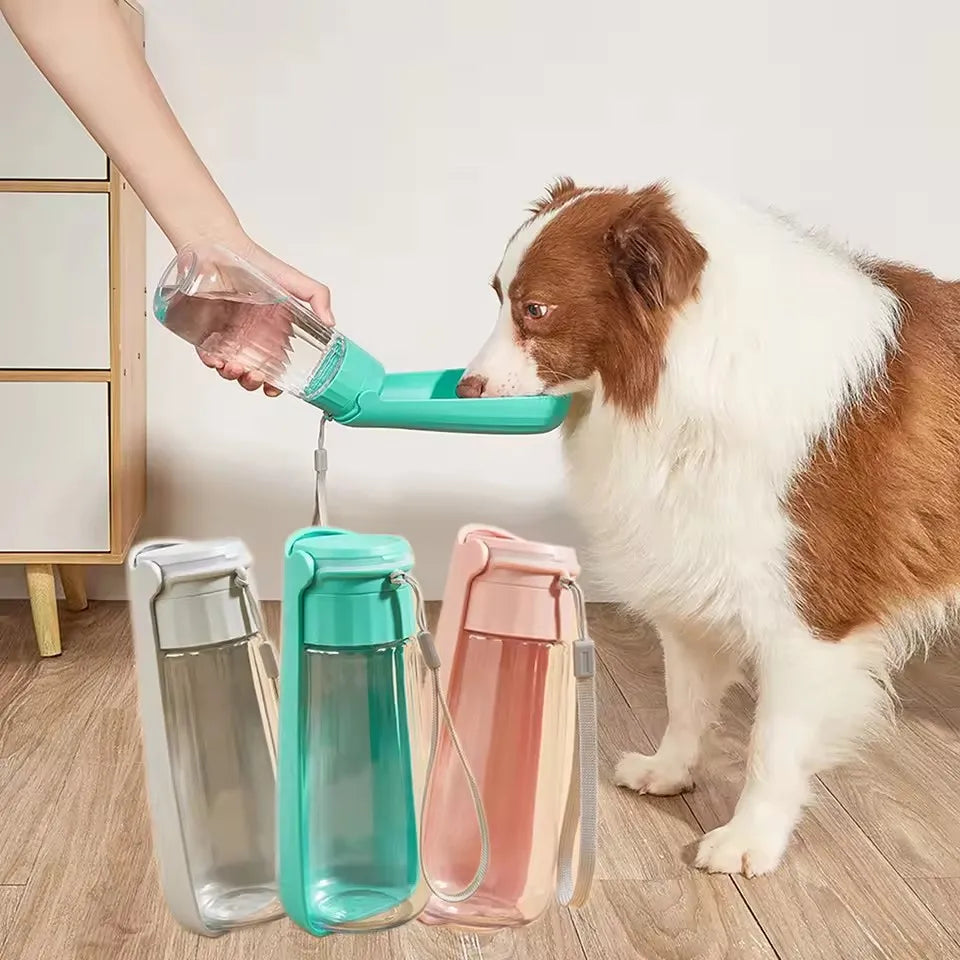 Showlu Portable Foldable Dog Water Bottle Dispenser for outdoor hiking, compact design with a built-in water bowl for pets
