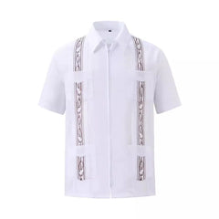 Fashion Zipper Men's Guayabera Shirts Four Pocket Embroidered Traditional Short Sleeve Shirts for Men Mexican Cuban Shirts