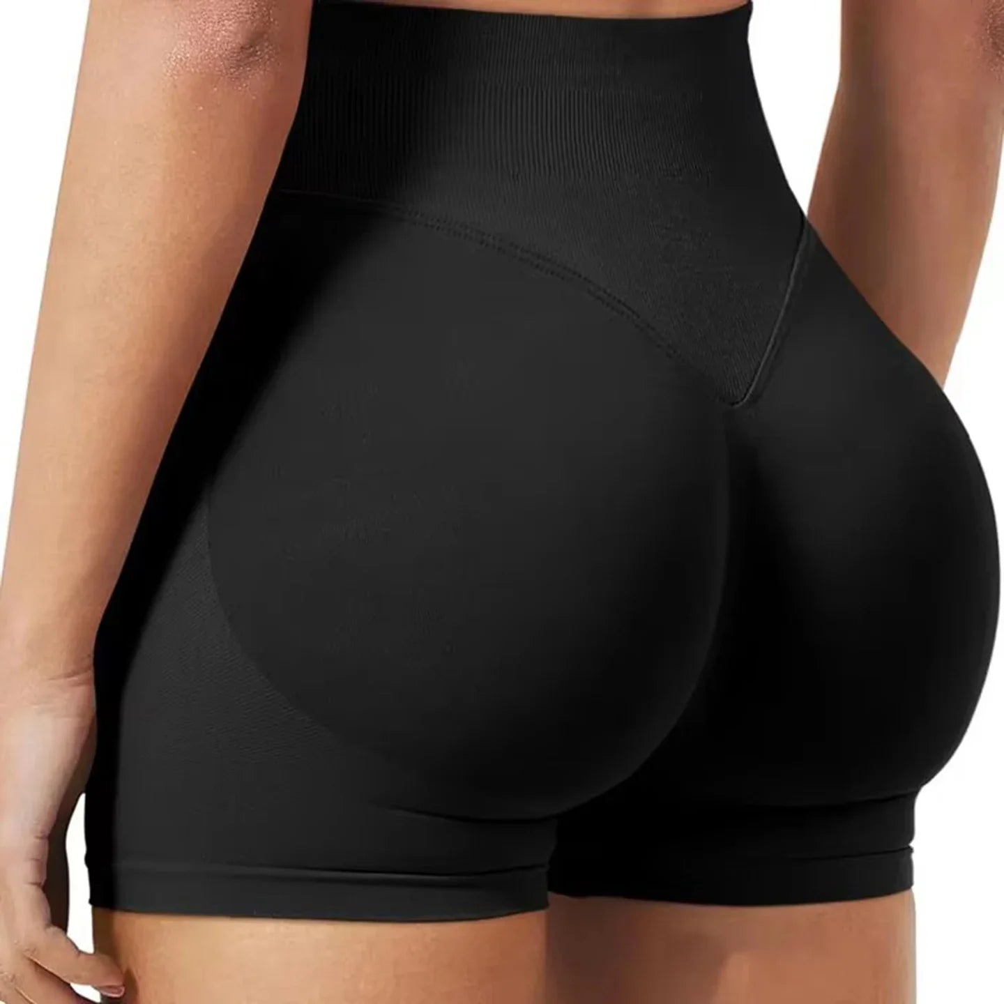 Women's seamless ribbed yoga shorts from CZGUKE, high stretch gym booty shorts in black, designed for comfort and flexibility.