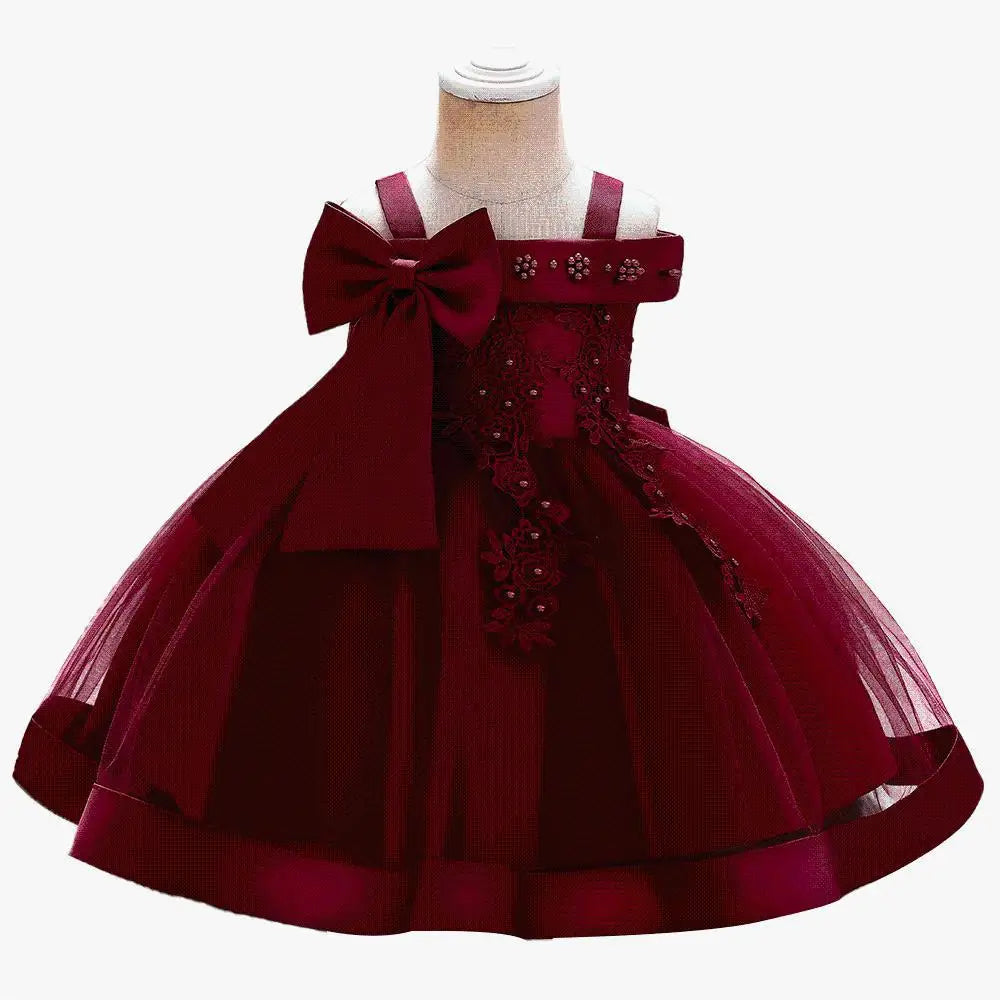 Lansihuote girls' bow embroidery ball gown by Showlu Fashion Store, elegant wedding party dress with floral embroidery and full skirt.