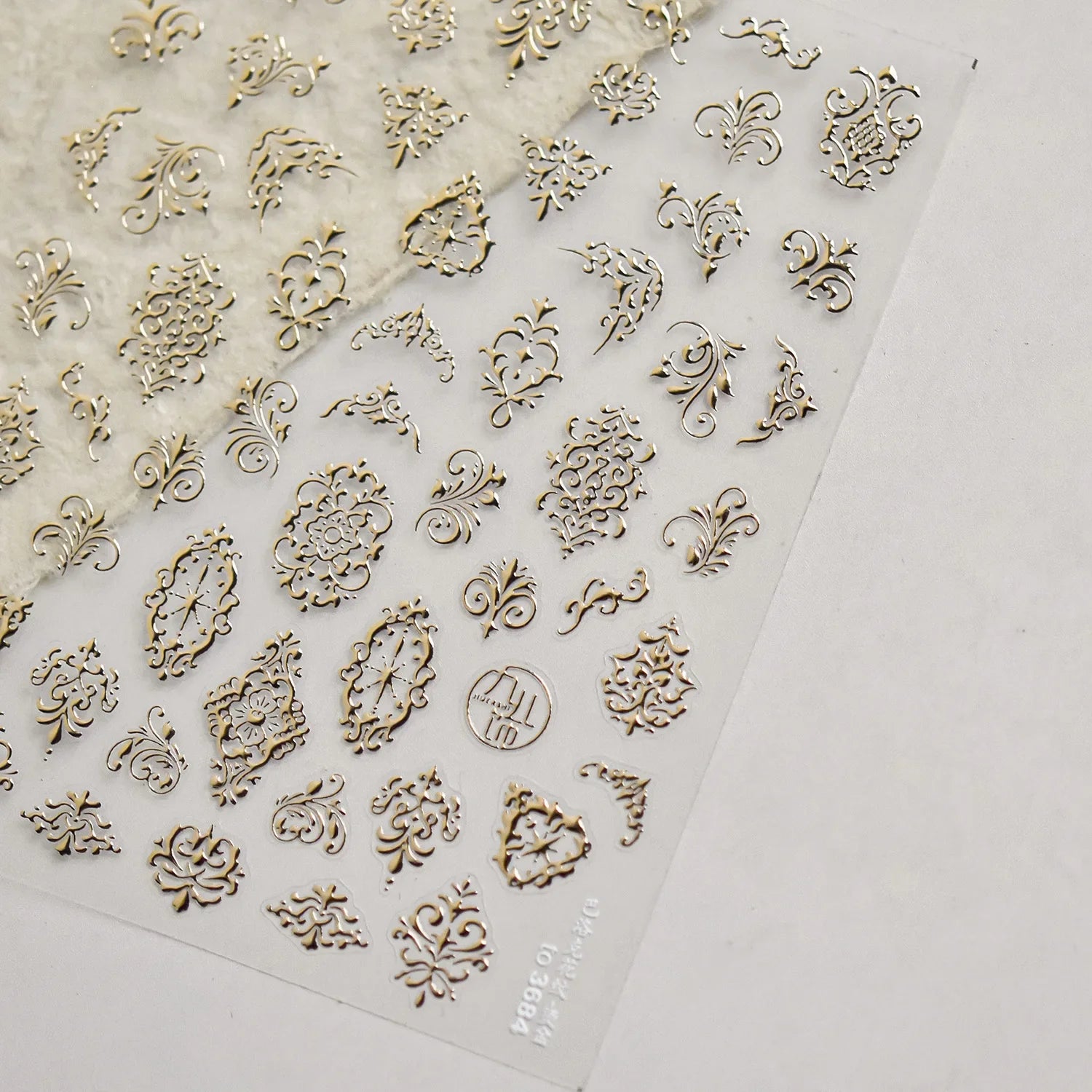 Elegant gold scepter 5D nail art stickers with gemstone and courtly pattern for luxurious manicures, self-adhesive nail decals.