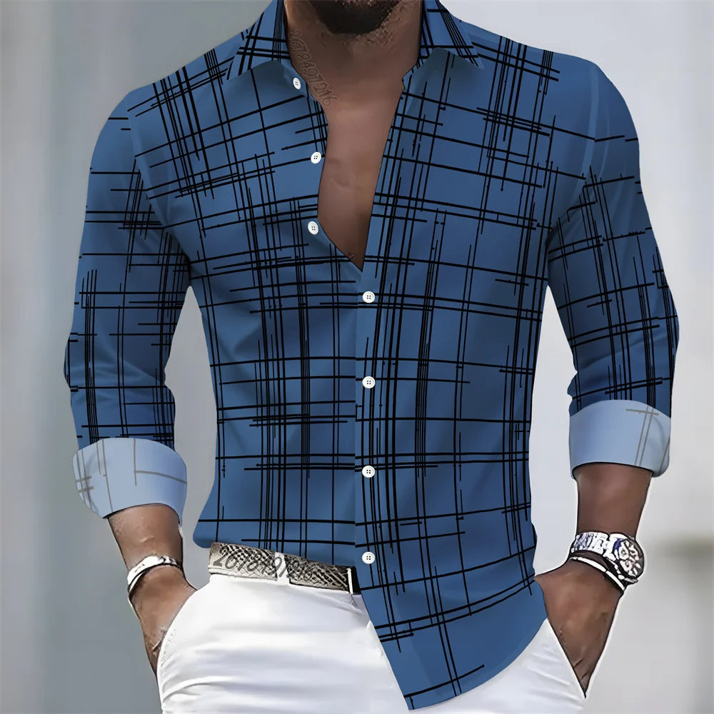 Men's long-sleeved striped shirt in spring/autumn colors, casual European style, loose fit, comfortable long-sleeve top by Showlu Fashion