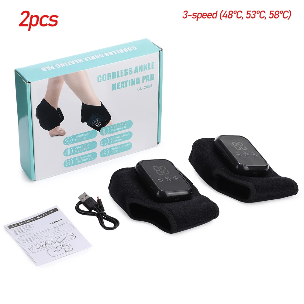 Electric heating foot massager with vibration, ankle brace, and joint support for relaxation and pain relief.