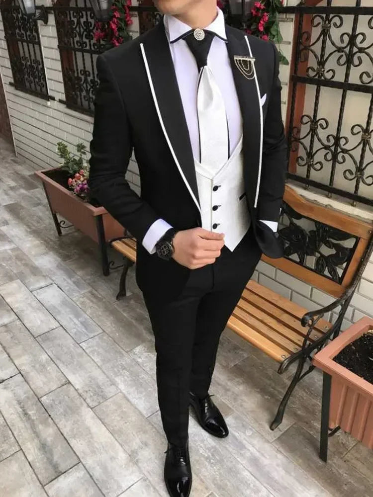Olive green men's 3-piece slim fit wedding tuxedo suit with dress shirt and tie, from SHOWLU FASHION STORE.