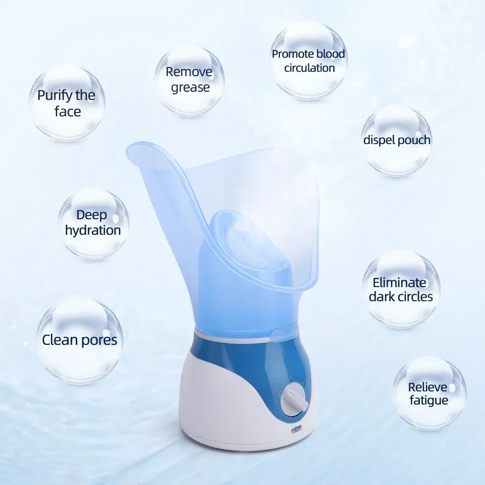Showlu Smart Facial Steamer with hot and cold spray for face moisturizing, compact device with a sleek design.