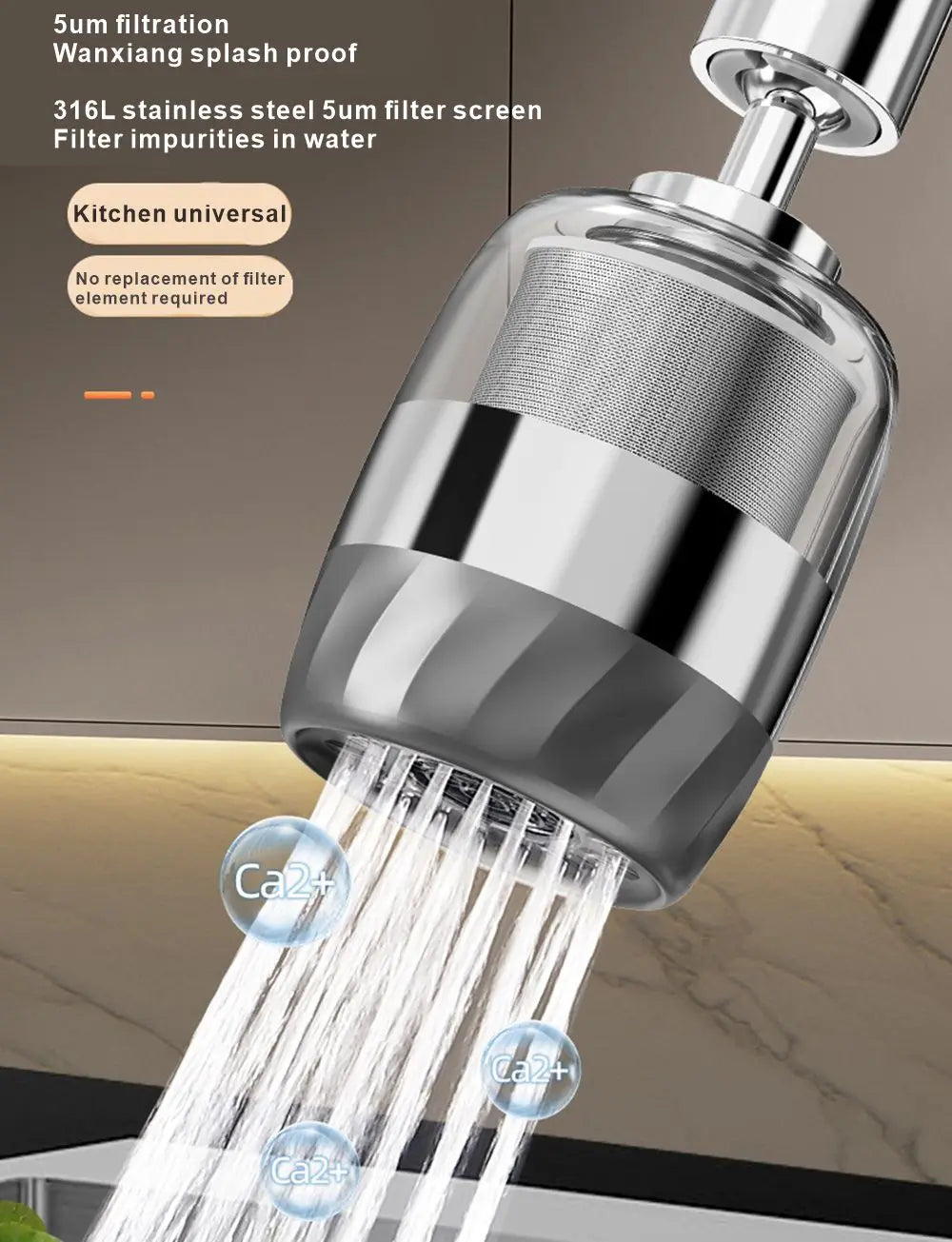 Showlu 360° rotating kitchen faucet extender with splash filter aerator, enhancing water flow and ease of use.