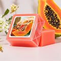 Handmade soap bar with papaya extract, coconut, and goat milk for nourishing, deep cleansing, and whitening skin.