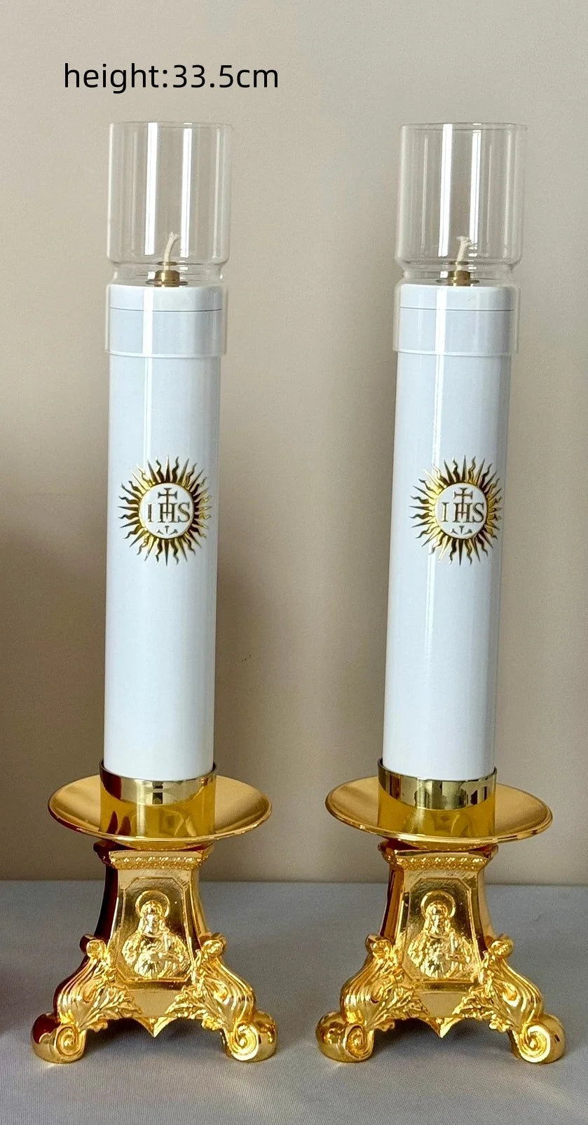 Catholic copper oil lamp candle stick with gold gilded religious symbol, traditional Showlu Fashion Store decorative lighting.