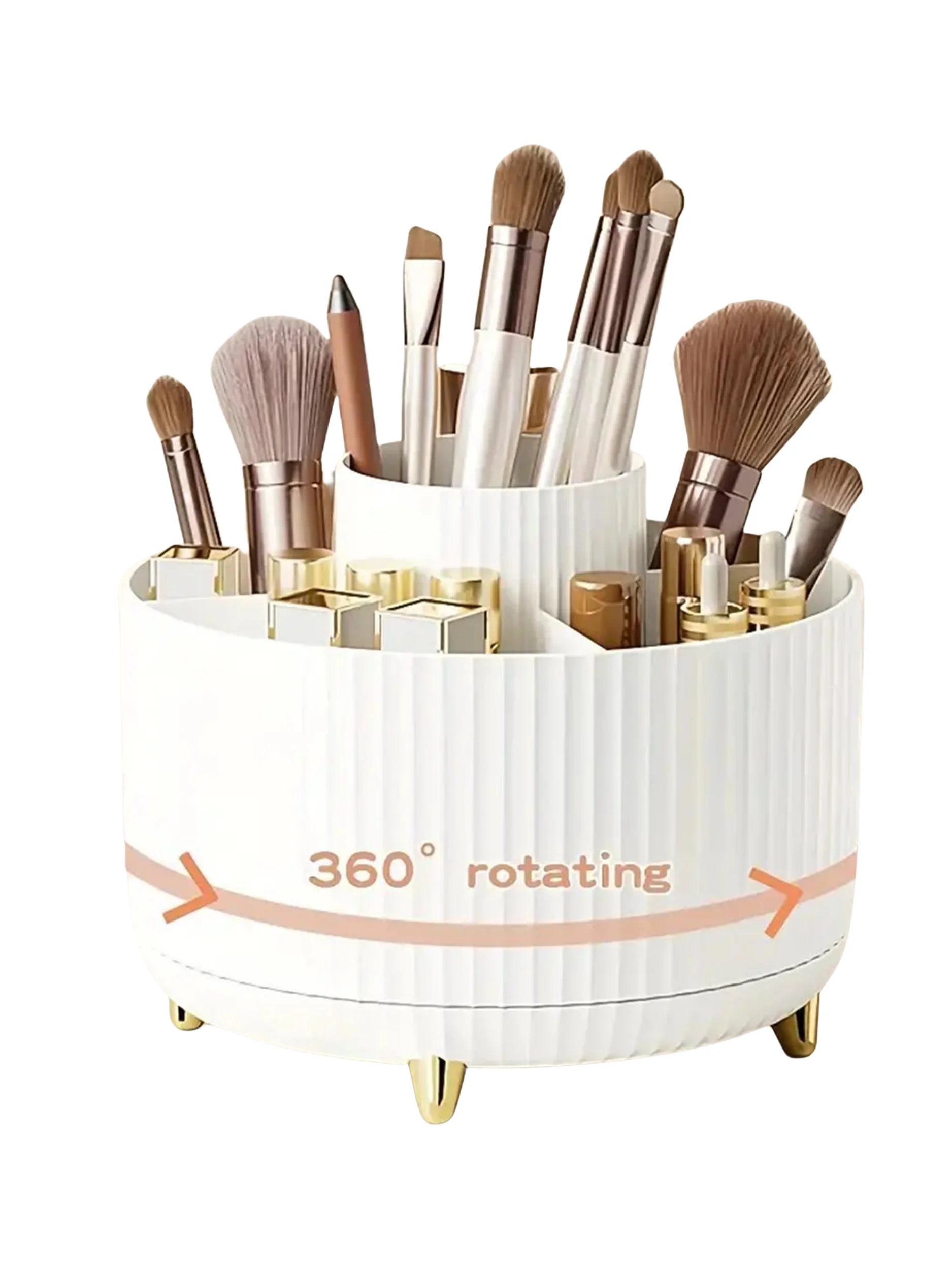 360° rotating makeup cosmetics organizer for women, clear plastic with multiple compartments for beauty products and brushes