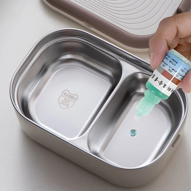 Portable electric lunch box with stainless steel compartments, EU/US plug, 1L capacity, includes bag and tableware for office use