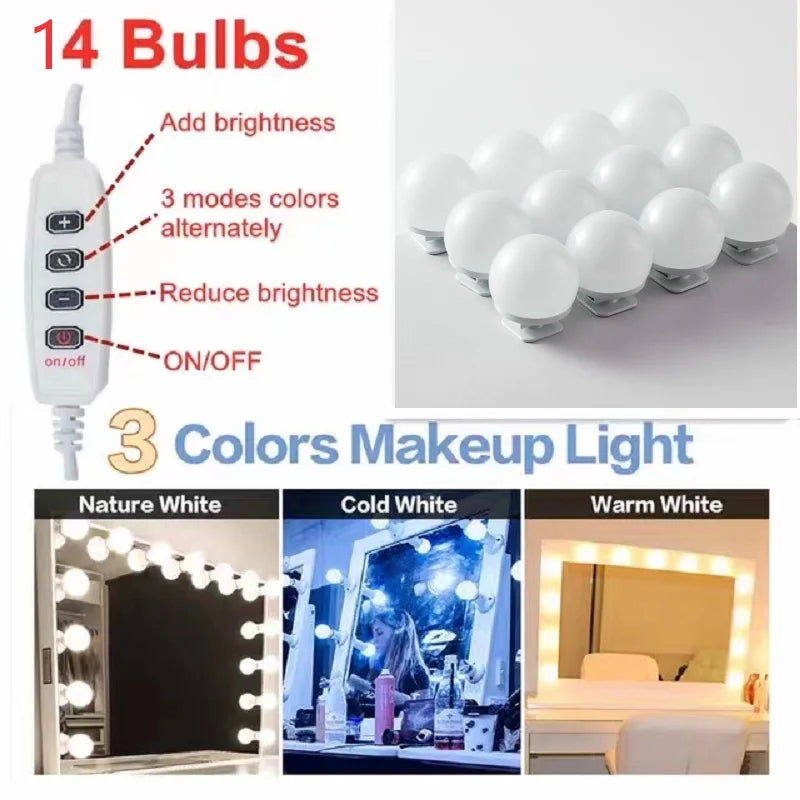 Dimmable USB LED vanity mirror lights by Pampsee, designed for makeup application, with adjustable brightness and modern style.