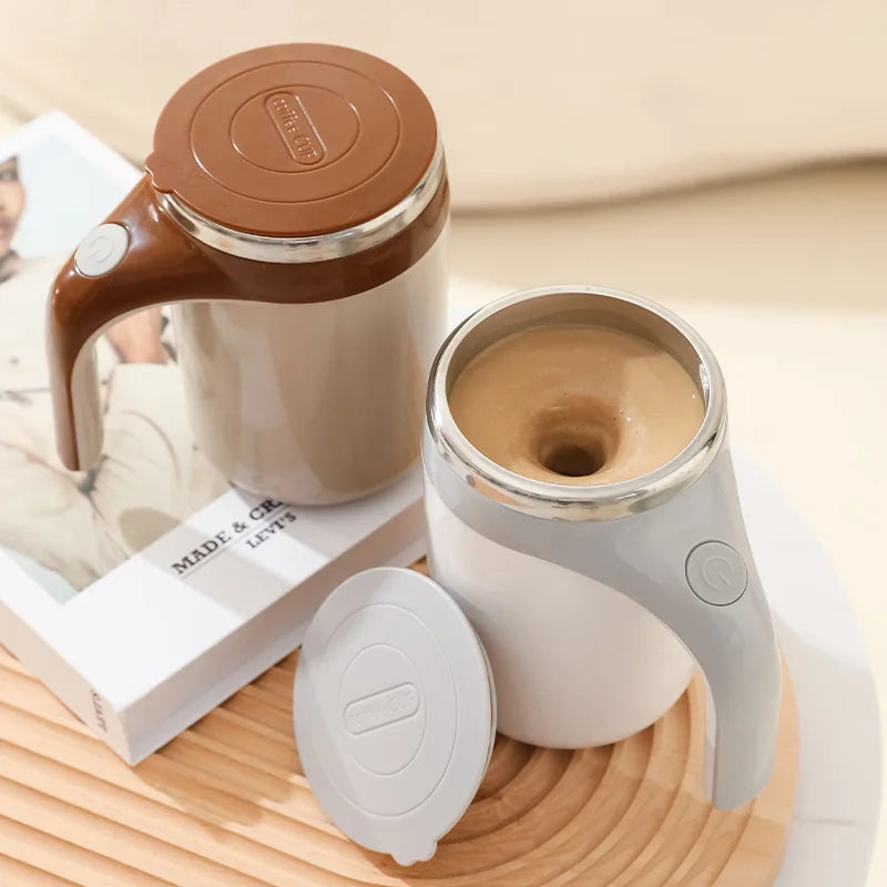 SHOWLU Rechargeable stainless steel automatic stirring coffee mug with lid, designed for easy mixing and hot beverages.