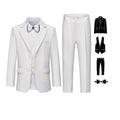 Pink boys' formal suit by LUOBOBEIBEICN, includes jacket, vest, pants, and bowtie, perfect for special occasions.