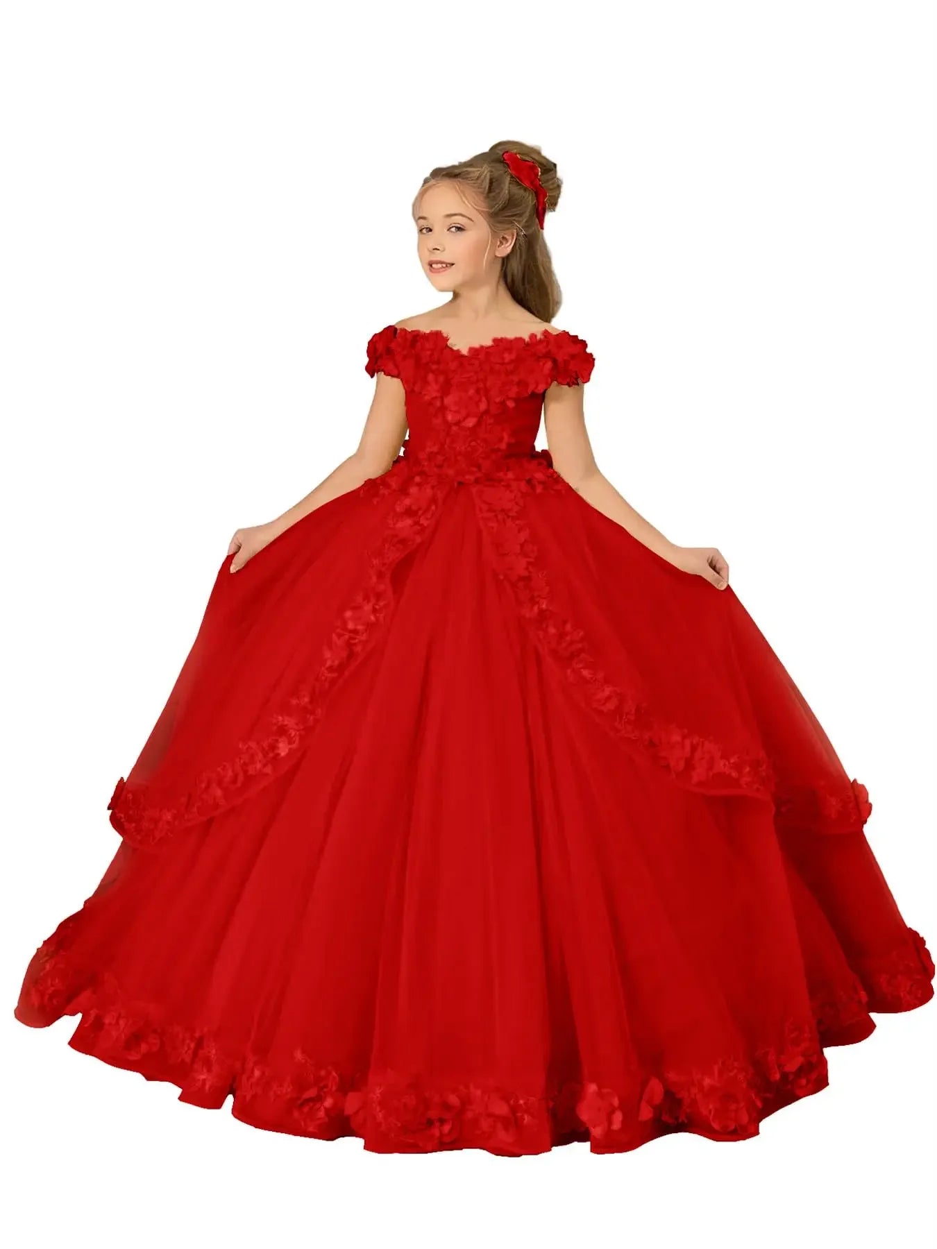 Yellow flower girl dress with beading and appliqué, perfect for pageants, birthdays, first communions, and prom for girls by Showlu Fashion.