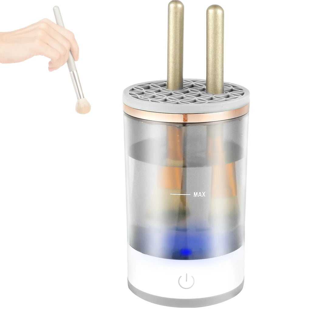 Showlu Smart Electric Makeup Brush Cleaner with USB, automatic deep cleaning for makeup brushes, compact and easy to use.
