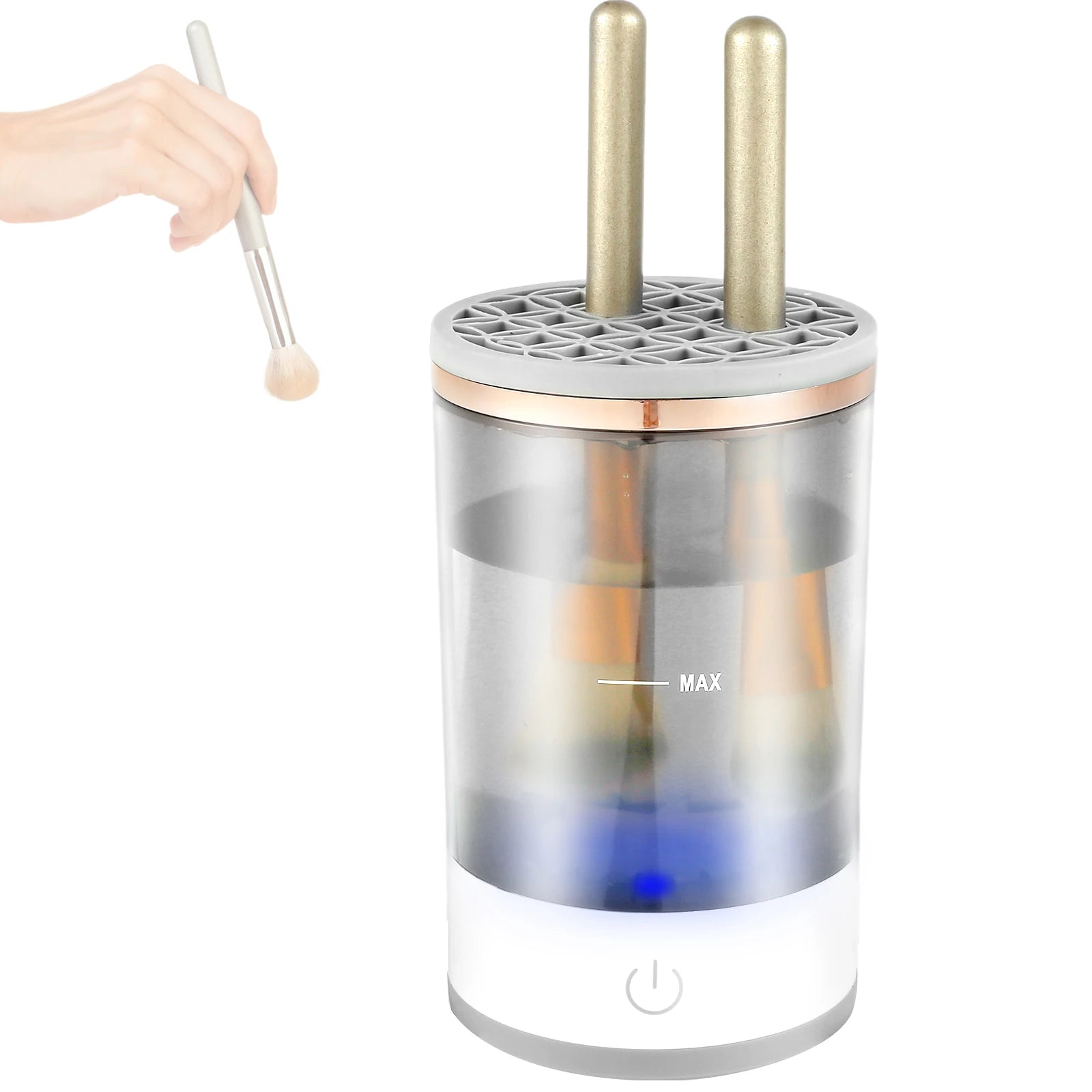 Showlu Smart Electric Makeup Brush Cleaner with USB, automatic deep cleaning for makeup brushes, compact and easy to use.