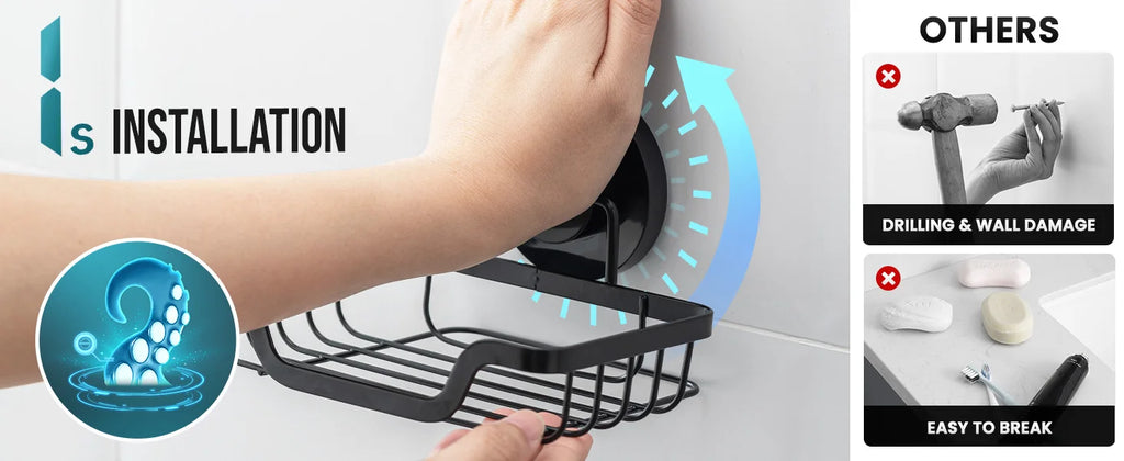 Wall mounted soap holder with drain by Showlu Smart General, featuring a sleek design and easy drainage system for bathroom use.