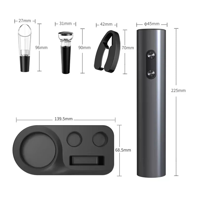 Showlu Smart Electric Wine Bottle Opener Set with sleek black corkscrew and accessories for easy wine opening.