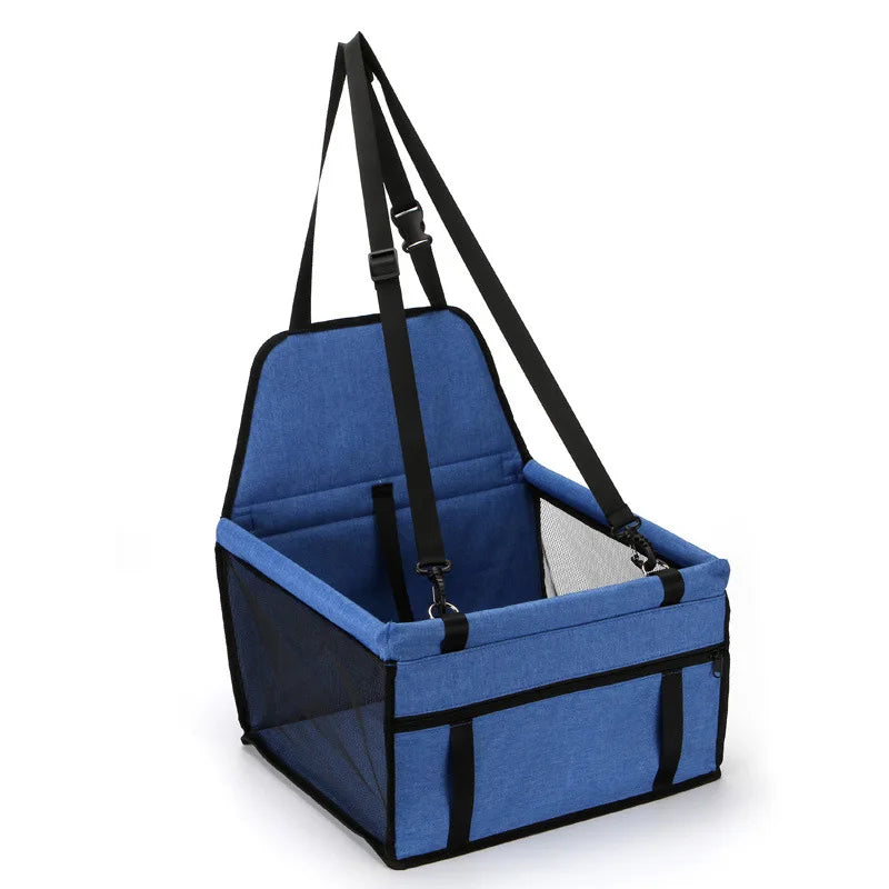 Showlu foldable dog car seat cover hammock installed in vehicle, providing a safe and comfortable pet travel safety basket.