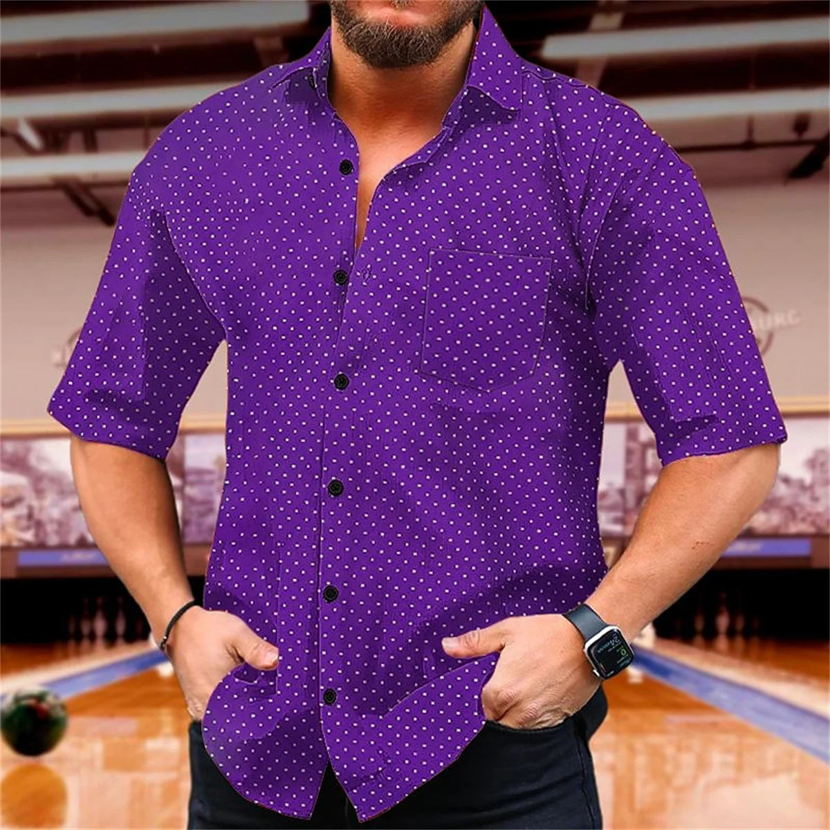 Polka Dot Summer Printed Shirt Men's Short Sleeve Comfortable Collar Button Shirt Hawaii Party Casual Men's Top