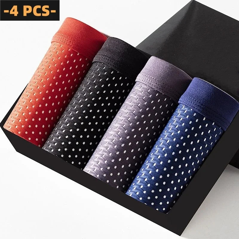 Showlu men's ice silk boxer shorts, seamless breathable underwear in a 4-pack, soft and lightweight for comfort.