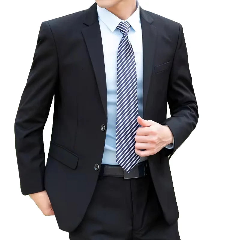 Elegant 8XL men's Italian-style slim solid color business suit with blazer and pants, suitable for wedding and formal occasions.