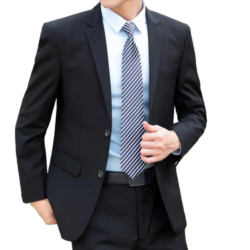 Elegant 8XL men's Italian-style slim solid color business suit with blazer and pants, suitable for wedding and formal occasions.