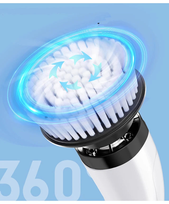 Showlu Smart General cordless electric spin scrubber with multiple cleaning heads, ideal for bathroom and kitchen cleaning tasks.