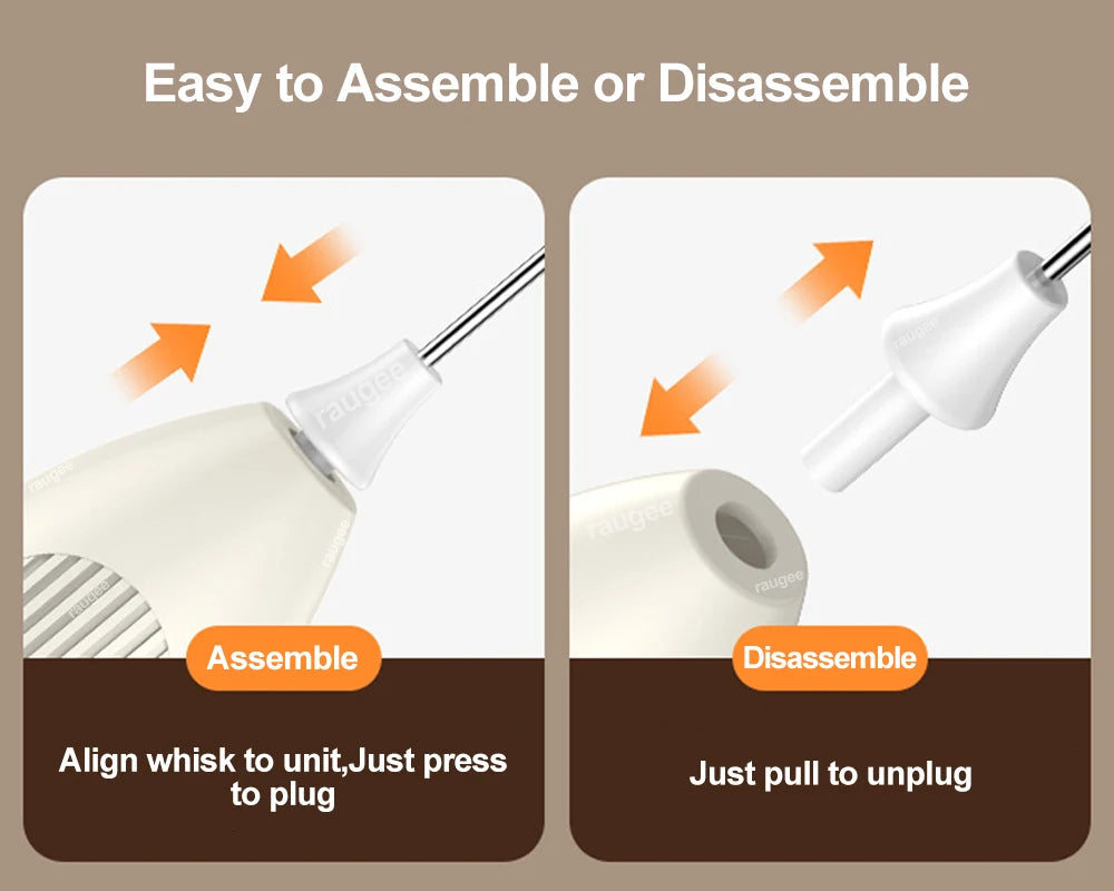 Showlu Smart General bcomfy handheld electric milk frother with stainless steel whisk for creamy coffee foam.