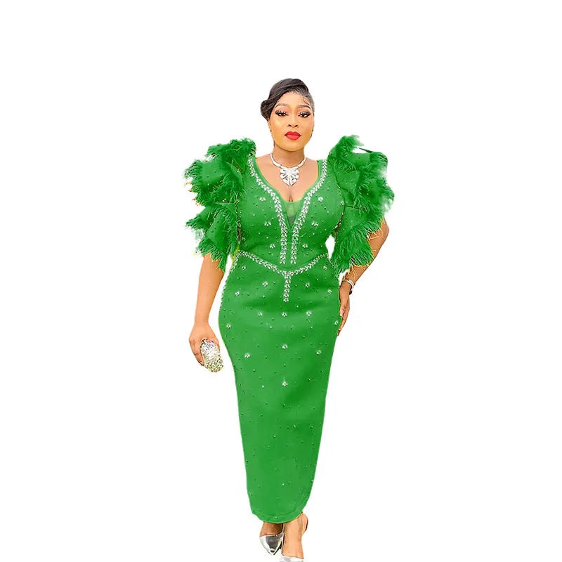 Women's Dashiki Ankara sequin African party dress, bodycon maxi style with vibrant patterns and elegant design.