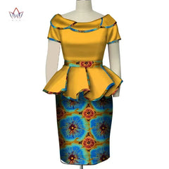 Africa Style Two Piece Short Set for Women Summer Dashiki Crop Top and Skirt Africa Clothes Bazin Halter Sexy Office Set WY5140