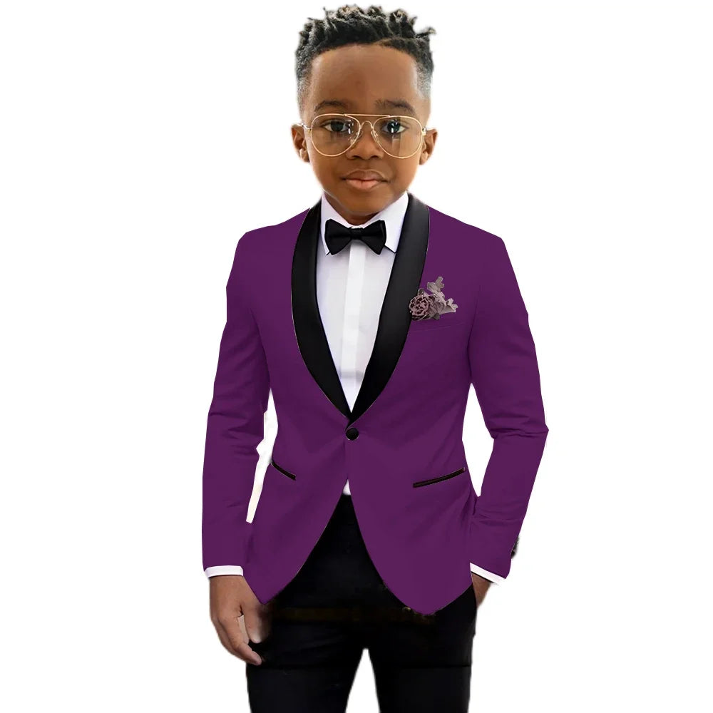 Boy's formal blazer and pant suit set by Showlu Fashion, suitable for weddings, birthdays, and stage performances for ages 2-16.