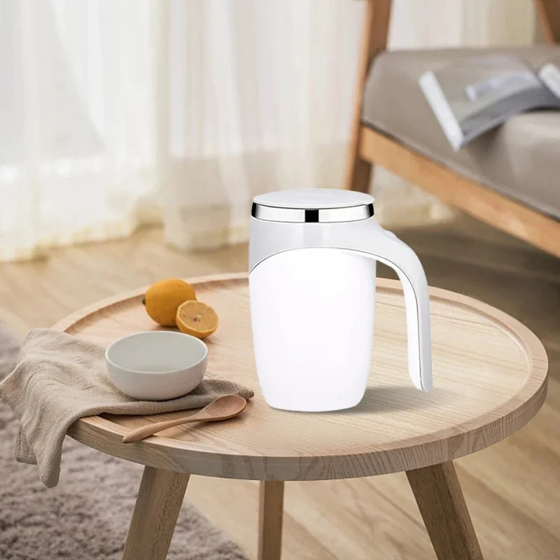 Showlu automatic self-stirring coffee mug made of stainless steel, featuring a sleek design and easy one-touch operation.